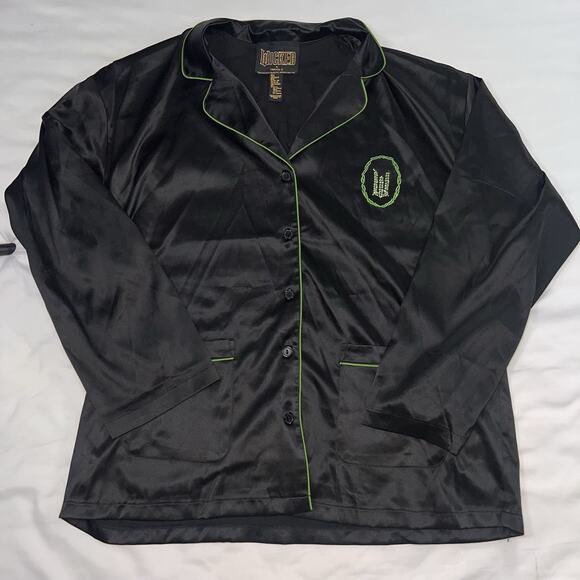 Wicked x Forever 21 Pajama Set Women’s Size L Black Satin Sparkle Embellished - Picture 2 of 12